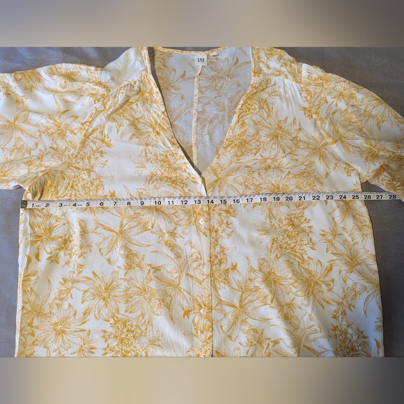 Gap Long Balloon Sleeve Yellow Floral V-neck Blouse, XXL - Picture 3 of 5